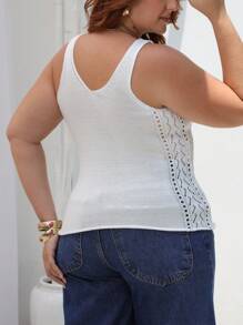 SHEIN Curves Regata Trico Lateral Rendada - White - View 2