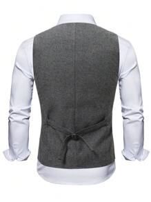 Manfinity Mode Nam Kích thước lớn Xương cá trích Bộ đồ Áo vest - Màu xám đen - Xem 2