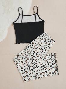 SHEIN Roupa De Dormir De Alcinha De Coração Com Estampa De Oncinha Para Adolescentes, Com Calça Longa