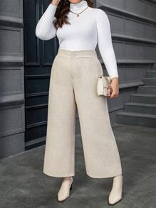 Calvaya Plus High Waist Wide Leg Pants - Apricot - View 3