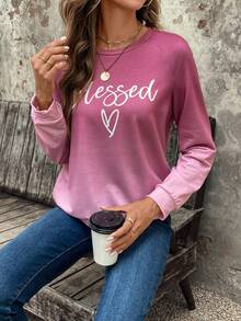 SHEIN LUNE Gradient Letter Print Raglan Sweatshirt - Rosa - Visa 6