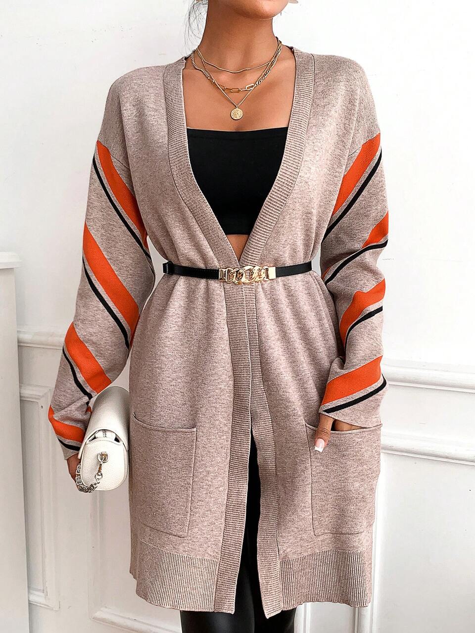 Contrast Panel Drop Shoulder Cardigan