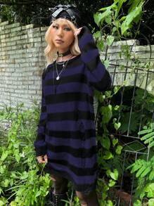 ROMWE PUNK Two-tone Striped Sweater Dress - Blue - View 5