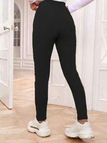 Chiquease 素色加絨內裏緊身打底褲 - 黑色 - 查看 2