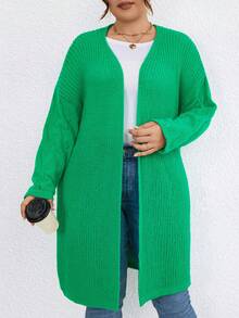 SHEIN LUNE 大码落肩开衫 - 綠色 - 查看 5