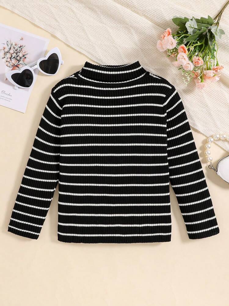 Girls' Striped High Neck Knit Sweater For Tweens