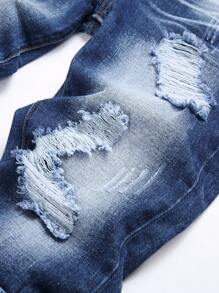 Jeans Lavados A La Lejía Rasgados Y Deshilachados Para Adolescentes - Azul lavado medio - Ver 4