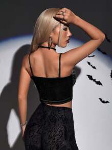SHEIN ICON Solid Color Crisscross Tied Backless Camisole Top For Summer - Black - View 6