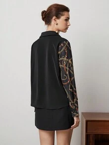 BizChic Của phụ nữ In Dây chuyền Nút phía trước Áo sơ mi Với Vòng cổ - Nhiều màu - Xem 2