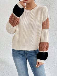 SHEIN Essnce Colorblock Drop Shoulder Sweater - Multicolor - View 3