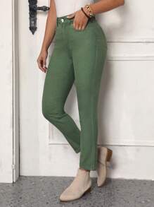 SHEIN LUNE Women's Skinny Jeans - Green - View 5