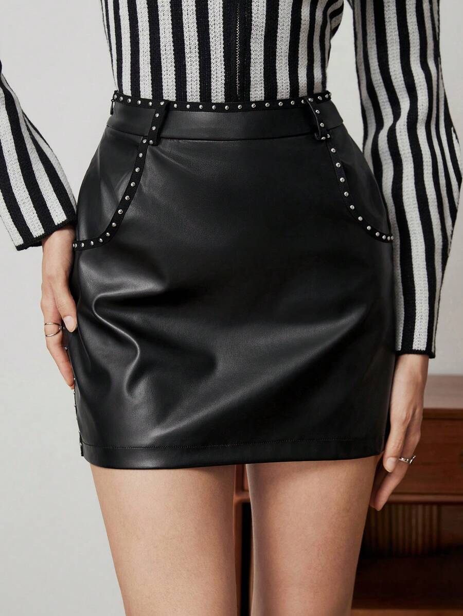 BizChic Women's Beaded Pu Skirt - Black - View 1