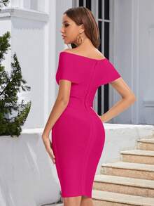 Đầm dự tiệc hở vai thanh lịch màu xanh bạc hà cho nữ, mùa hè - Màu Hồng Tươi - Xem 2