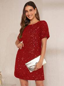 SHEIN Clasi Sequin Decor Tunic Dress