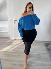 SHEIN SXY Plus Asymmetrical Neck Batwing Sleeve Tee - Blue - View 4