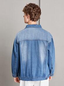 SHEIN Garoto adolescente Bolso Com Aba Jaqueta Denim