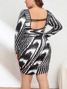 SHEIN Privé Plus Size Cross Back Animal Print Cami Dress - Multicolor - View 2