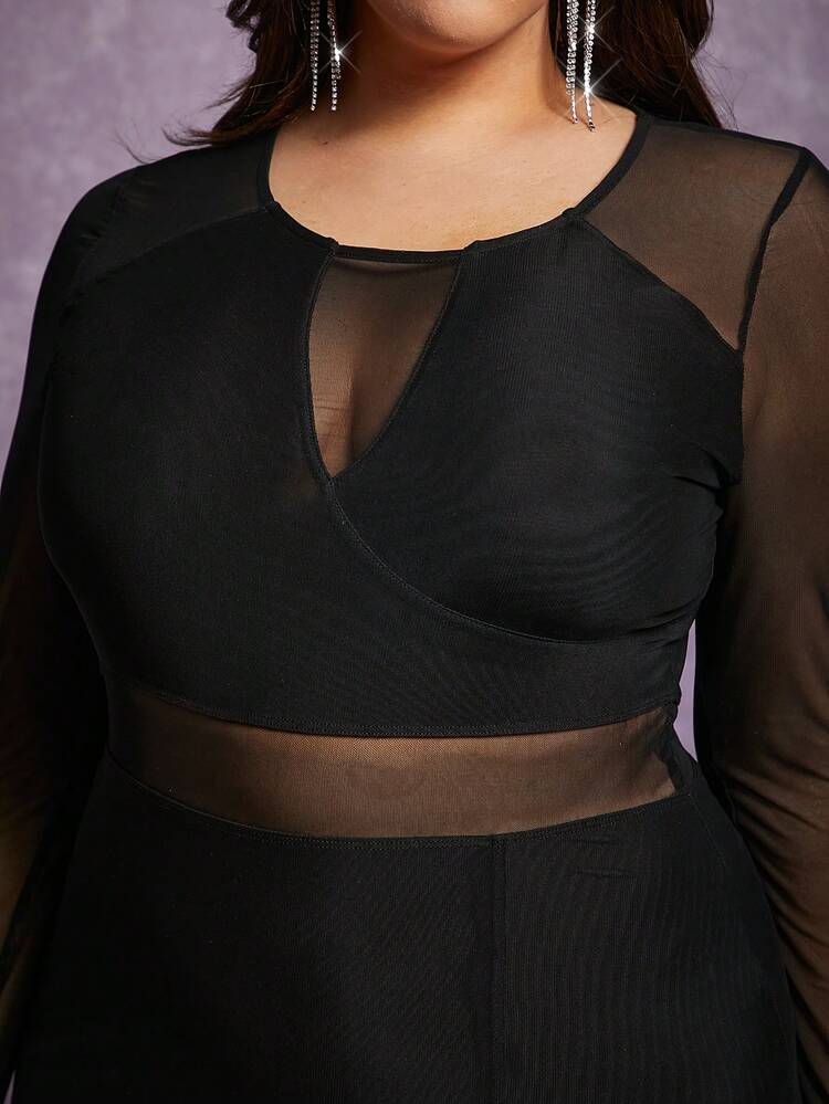 Plus Contrast Mesh Bodycon Dress