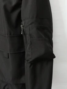 Manfinity Homme 男士字母拼接翻蓋口口袋貨物夾克（不帶t恤） - 黑色 - 查看 3