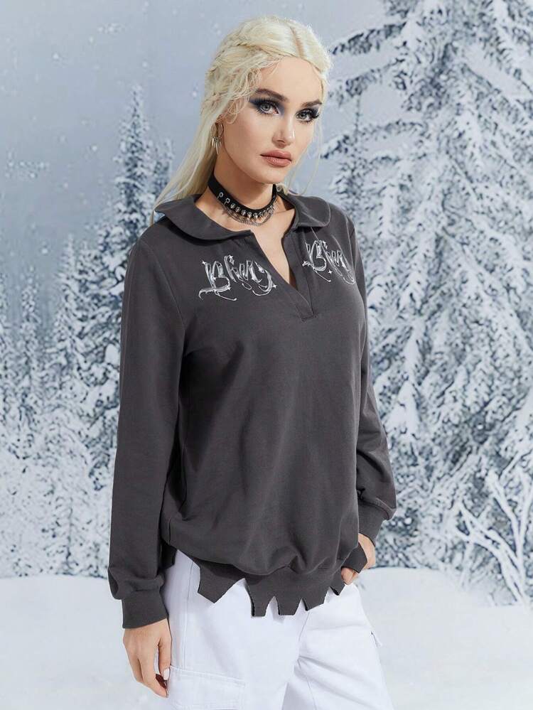 Women's Letter Printed Collared Sweatshirt