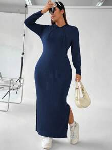 Flirla Vestido Con Capucha Y Cordón De Talla Grande Para Mujer - azul real - Ver 1