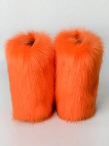 بوت ثلج طويلة حتى الركبة للنساء في الشتاء، دافئة، مانعة للانزلاق، مبطنة بفرو، أنيقة، مخصصة، بوت فرو - لون برتقالي - مشاهدة 4