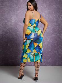 Hauture Robe Fendue À Cordon De Serrage Et Imprimé Géométrique Plus