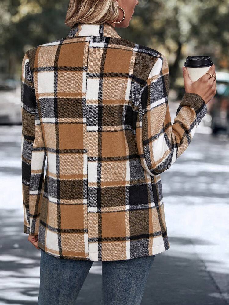 Plaid Print Open Front Overcoat