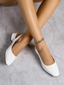 Zapatos de tacón de 3 cm simples para mujer con punta y correa trasera, adecuados para fiestas elegantes y trabajo (patrón aleatorio) - Blanco - Ver 5