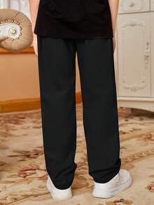 SHEIN Cậu bé Tween Chất rắn Quần chân thẳng - màu đen - Xem 6