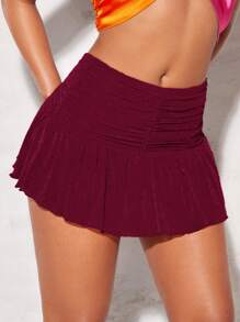 SHEIN BAE Ruched Glitter Skirt - Burgundy - View 5