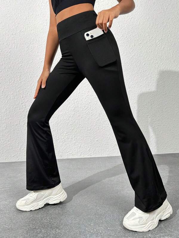 SHEIN Pantaloni de sport evazați pentru fete Tween, cu culoare uni, pentru sport, mărimi pentru tineret