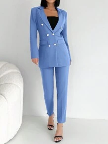 RueChic Double Breasted Blazer & Pants - Baby Blue - View 1