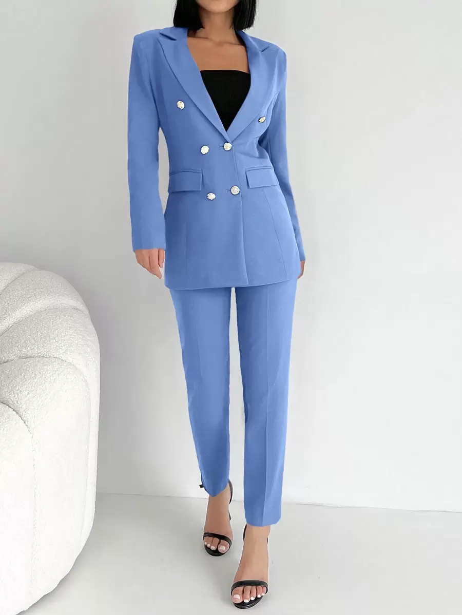 RueChic Double Breasted Blazer & Pants - Baby Blue - View 1