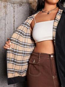 SHEIN EZwear Plus Slant Pocket Drop Shoulder Jacket - Black - View 6