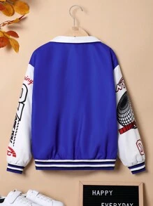 SHEIN Tween Boy Letter Graphic Contrast Collar Thermal Lined Jacket - Black - View 2
