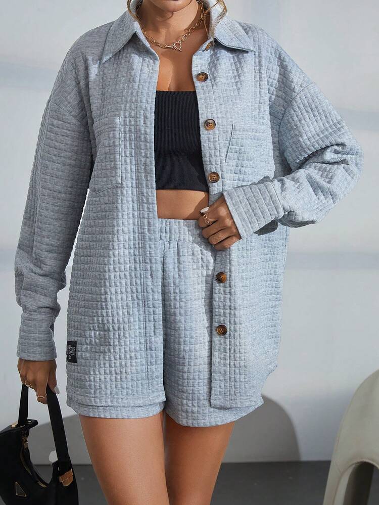 Drop Shoulder Pocket Patched Coat & Shorts