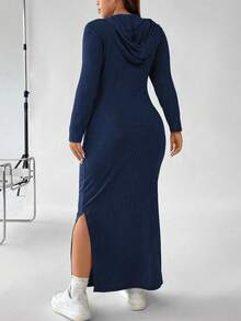 Flirla Vestido Con Capucha Y Cordón De Talla Grande Para Mujer - azul real - Ver 2