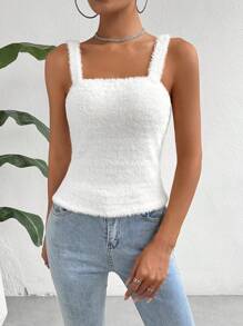 SHEIN Essnce Women'S Solid Fluffy Plush Camisole - White - View 5