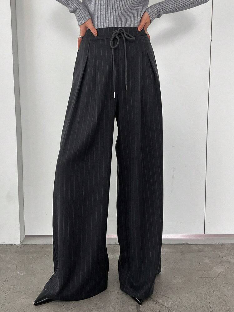 Striped & Floral Print Wide Leg Pants