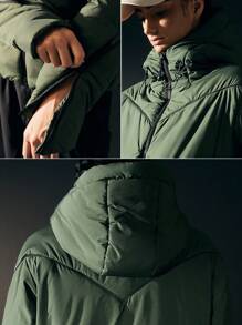 In My Nature Solid Zipper Up Drawstring Detail Padded Coat - Army Green - View 6