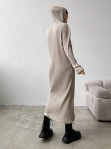RueChic Solid Ribbed Knit Drop Shoulder Hooded Dress