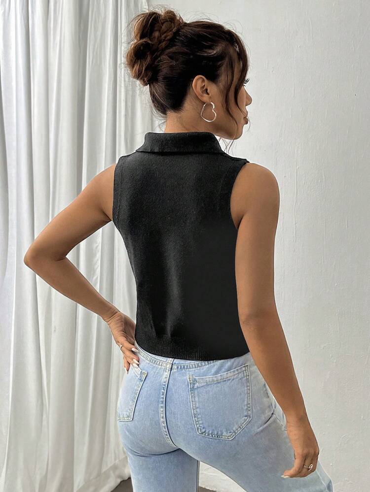 Half Zip Ribbed Knit Tank Top