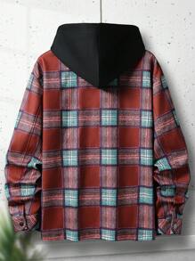 Manfinity Homme Loose Fit Men's Plaid Print Overcoat With Pocket Patch - Multicolor - View 2