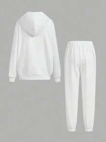 SHEIN 青少年男孩字母圖案連帽衫和運動褲 - 白色 - 查看 2