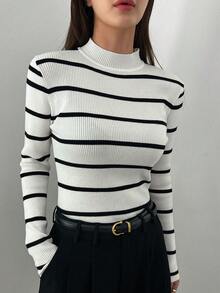 DAZY Cô gái Sọc Áo len - Đen và trắng - Xem 3