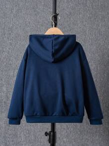 SHEIN Tween Boys' Zipper Closure Drop Shoulder Hoodie