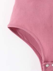 SHEIN Tween Girl Y2K 风格浆果粉色罗纹针织弹力紧身衣，百搭、全年穿着，适合日常穿着、街头摄影和城市漫步 - 藕粉色 - 查看 5