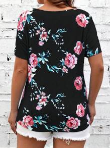 SHEIN LUNE 大碼印花前交叉T恤