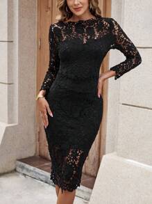 SHEIN Clasi Women's Lace Bodycon Dress - Black - View 5